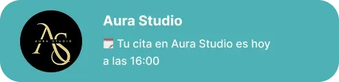 Recordatorio de cita enviado unas horas antes