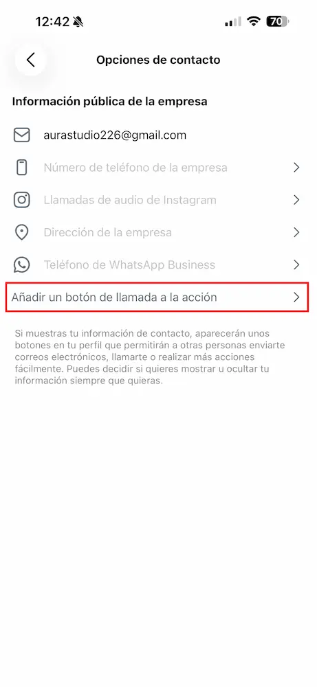 Añadir botón de llamada a la acción Reservar en Instagram