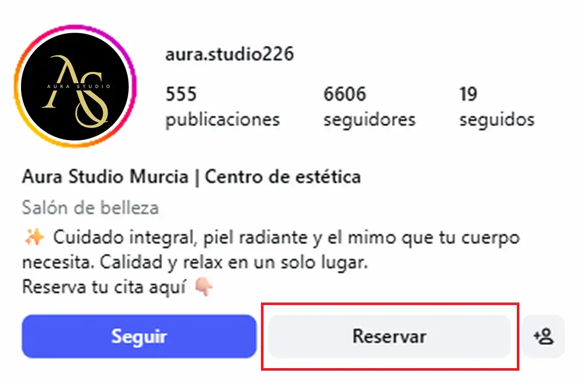 Botón reservar en instagram