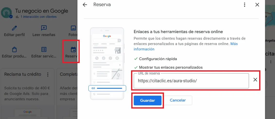 Cómo activar enlace de reservas en Google My Business