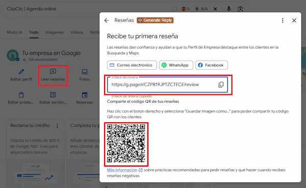 Enlace y QR para solicitar reseñas en Google Business