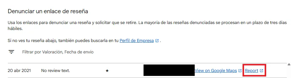 Denunciar una reseña desde el gestor de empresas de Google