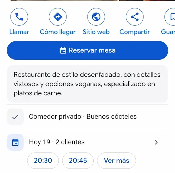 Enlace de reservas en Google con Reserve with Google