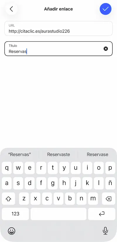 Pegar el enlace de reservas en el campo Sitio web de Instagram