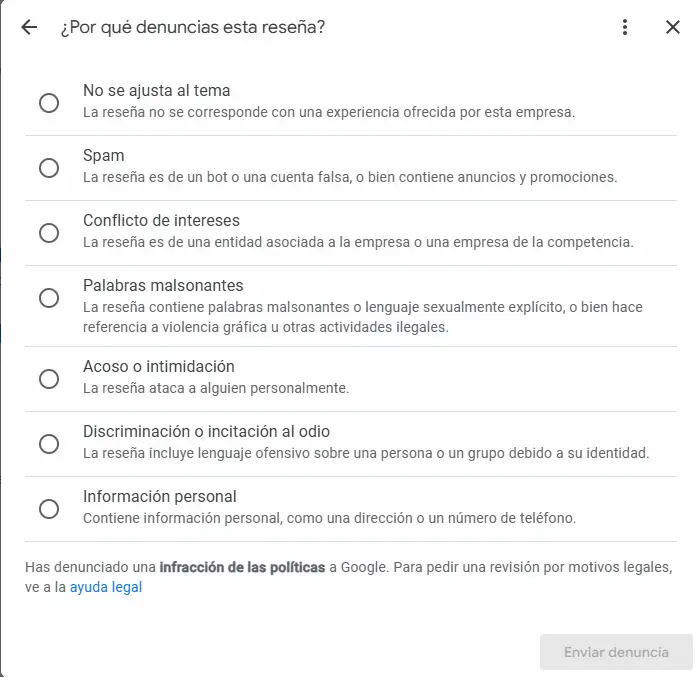 Motivos por los que puedes denunciar una reseña en Google Business