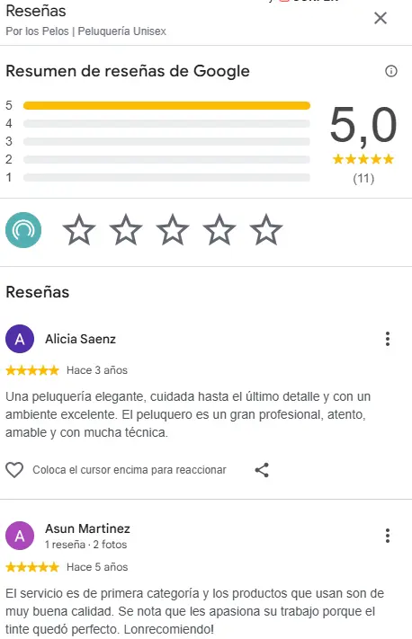 Resumen de reseñas de Google Peluquería por los pelos