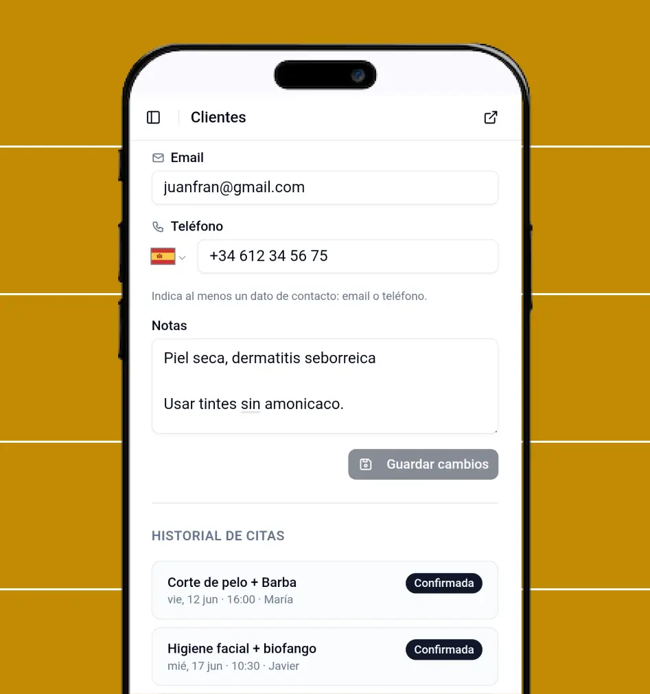 Ficha de clientes con notas personalizadas CitaClic